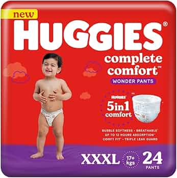 Huggies Complete Comfort XXXL, 17kg+ Baby Diaper Pants with 5 in 1 Comfort, 24pcs