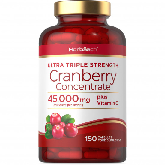 Horbaach Cranberry Concentrate + Vitamin C, Ultra Triple Strength,45000mg, 150 Capsules