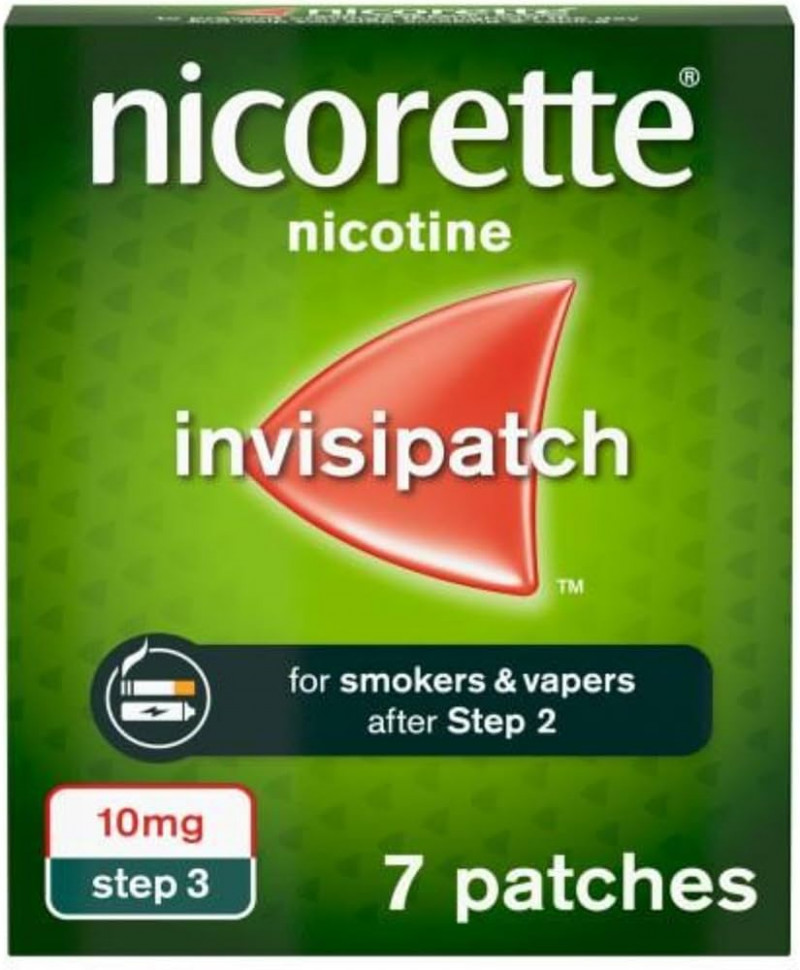 Nicorette InvisiPatch Step 3, 10mg, 7 Patches For Smoker & Vapers After Step 2