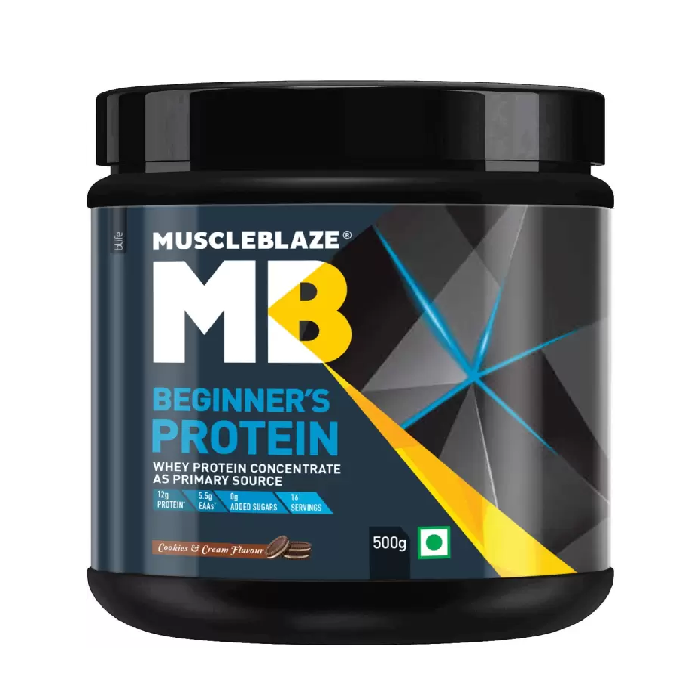 MuscleBlaze Beginner's Whey Protein Concentrate, 500gm, 400gm, Cookies & Cream Flavor