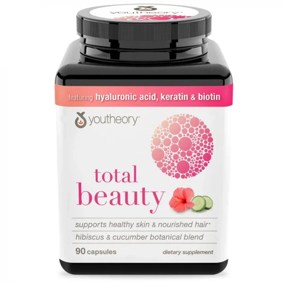 Youtheory Total Beauty | Hibiscus and Cucumber Botanical Blend | 90 Capsules