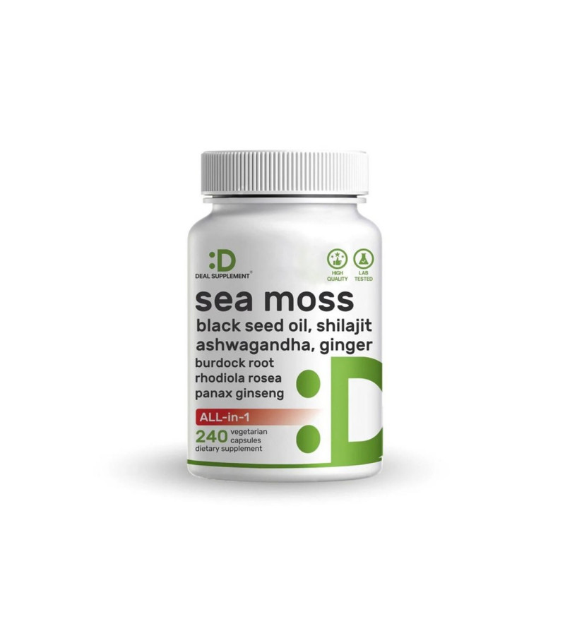 Irish Sea Moss 240 Veggie Capsules – 14 Superfood Complex with Black Seed Oil, Ashwagandha, & Ginger