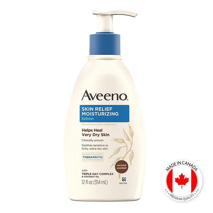 Aveeno Skin Relief Moisturizing Lotion with Coconut Scent & Triple Oat Complex, Dimethicone Skin Protectant for Sensitive & Extra-Dry Itchy Skin, 354ml, Canada
