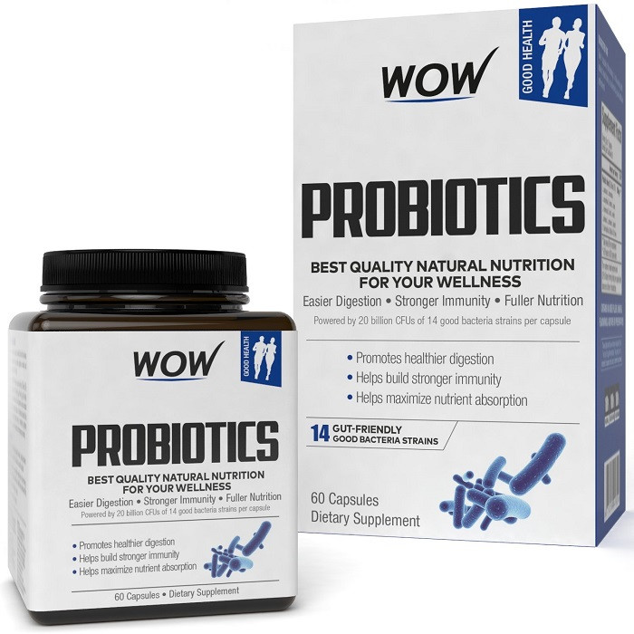WOW Life Science Probiotics 20 Billion CFU (14 Probiotic Strains) 500mg, 60 Vegetarian Capsules