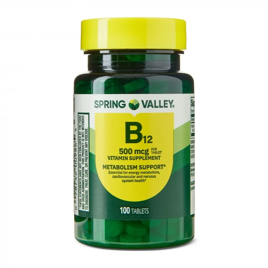 Spring Valley Vitamin B12 Supplement For Metabolism Support, 500mcg, 100 Count