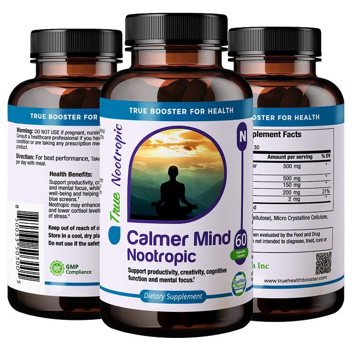 Truemed Calmer Mind Nootropic Supplement, 60 Veg Capsules, USA