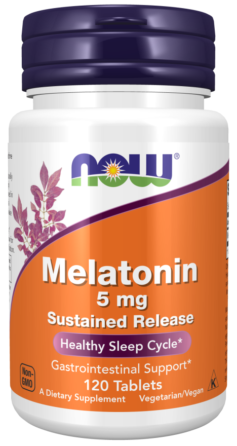 Now Melatonin 5mg Sustained Release Tablets, Healthy Sleep Cycle, Gastrointestinal Support 120 count