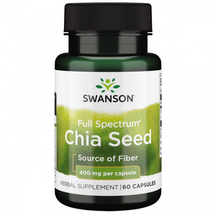 Swanson Full Spectrum Chia Seed 400mg, High in Omega-3 Fatty Acids & Quality Protein, Reduce Blood Sugar Levels, Help to Lose Weight, Healthy Heart, 60 Capsules, USA