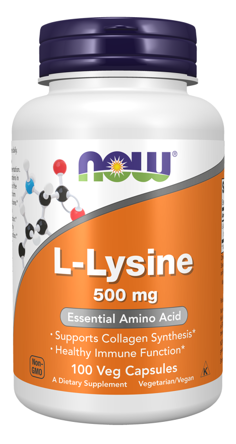 NOW L-Lysine 500mg Essential Amino Acid Supports Collagen Synthesis, Healthy Immune Function 100 tablets