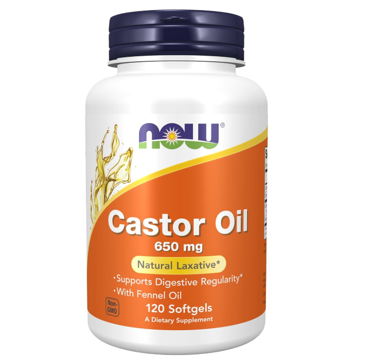 Now Castor Oil 650mg Natural Laxative with Fennel Oil, Supports Digestive Regularity, 120 Capsules