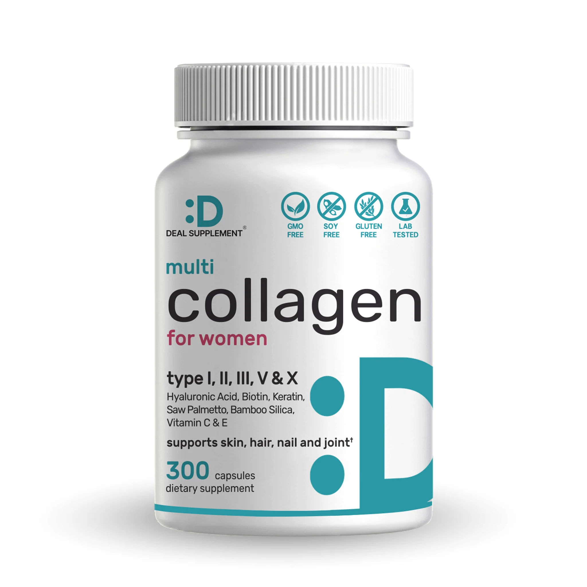 Multi Collagen Pills for Women with Vitamin C, E & Biotin, Keratin, 300 Capsules – Type I, II, III, V, X Hydrolyzed Collagen Peptides – 11 in 1 Formula with Saw Palmetto, Bamboo Silica, & Hya