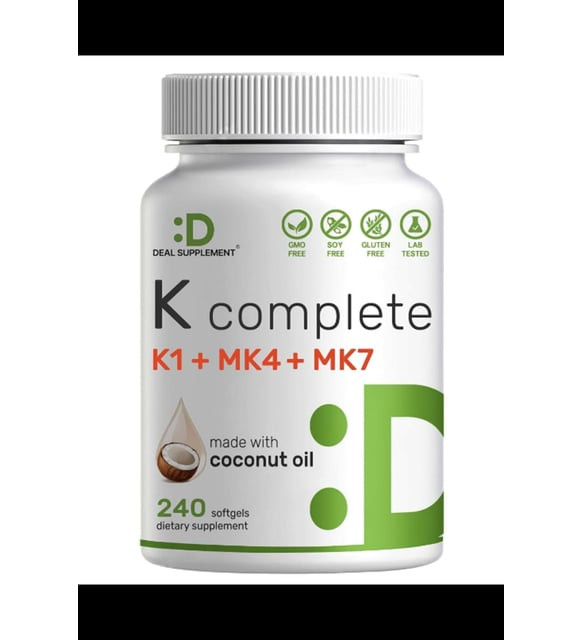 Vitamin K Complete | High Potency Vitamin K2 (MK-7 and MK-4) & K1, 240 Coconut Oil Softgels