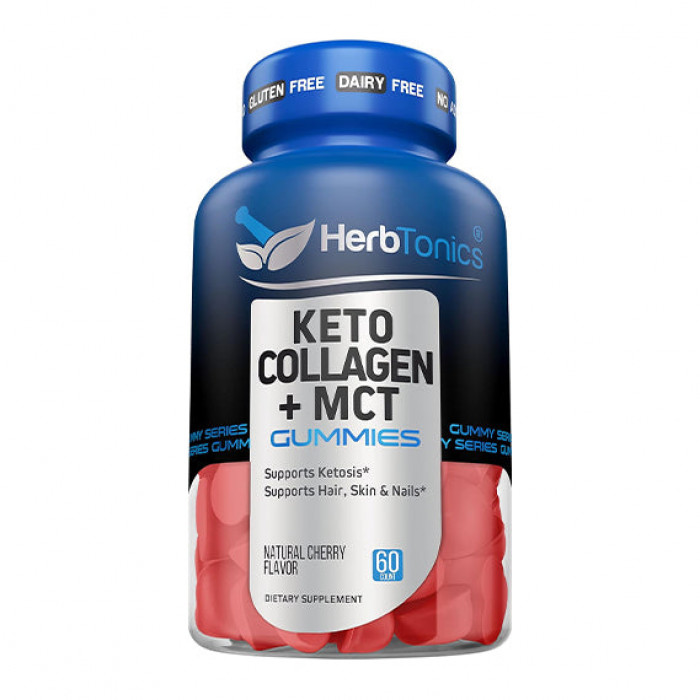 Herbtonics Keto Gummies with MCT, Sugar Free - Anti Aging, Hair Growth, Skin Care & Strong Nails Protein Collagen, 60 Gummies, USA