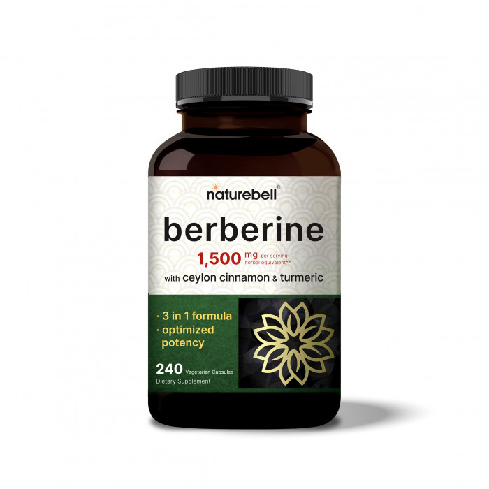 NatureBell Berberine Supplement 1500mg, 240 Veggie Capsules, with 1000mg True Ceylon Cinnamon & 300mg Turmeric Root, USA