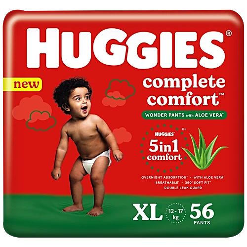 Huggies Complete Comfort XL, 12-17kg Baby Diaper Pants with 5 in 1 Comfort, 56pcs
