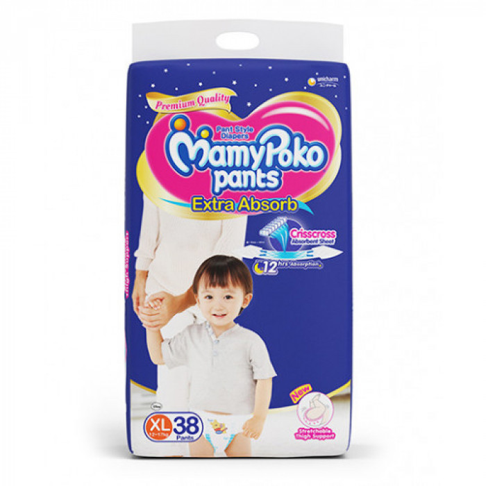 Mamypoko Pants  Extra Absorb Baby Diaper (12-17Kg) XL Size, 38pcs, India