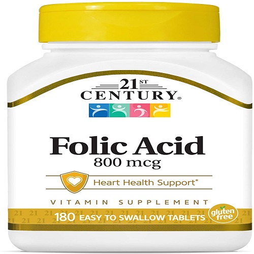 21st Century Folic Acid 800 mcg, support Heart Health and Vitamin Supplement, 180 Tablets, USA