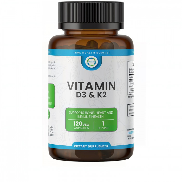 TrueMed Vitamin D3 K2 5000 IU 125 Mcg Vitamin D, 120 Veggie Capsules | USA