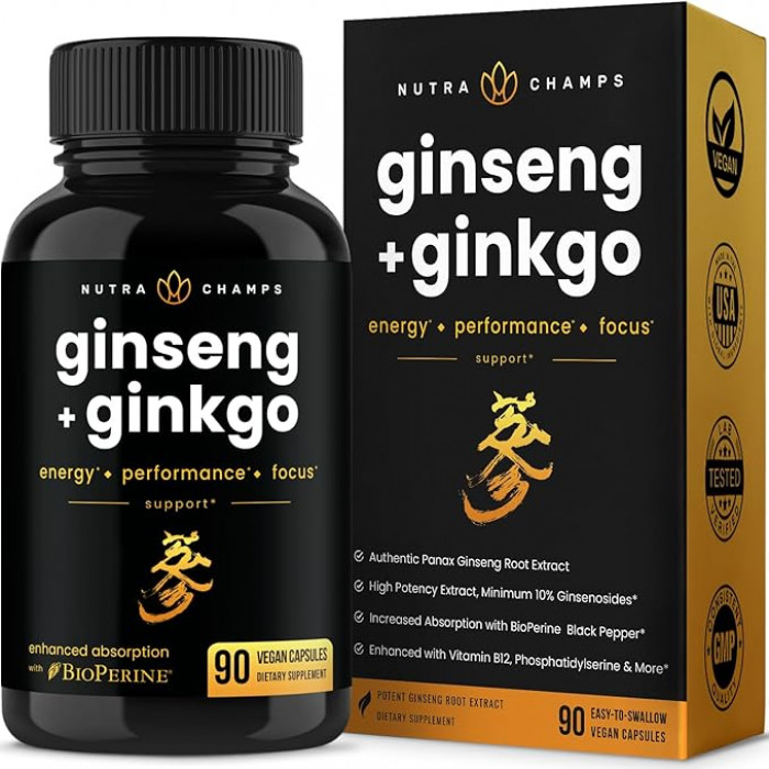 Nutra Champs Korean Panax Ginseng & Ginkgo Biloba 90 Capsules