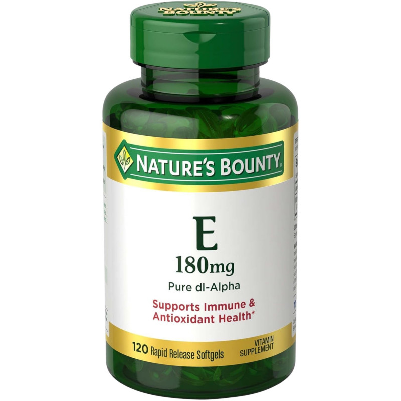 Nature's Bounty E 180mg Pure dI-Alpha Softgels, 120 Count | USA