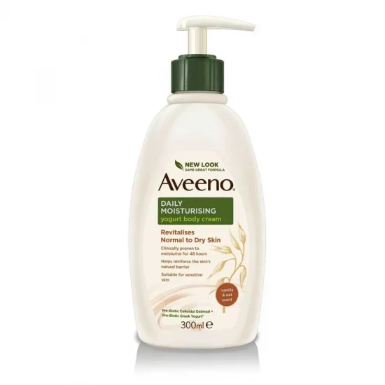 Aveeno Daily Moisturising Yogurt Body Cream with Vanila & Oat Scent for Revitalises Normal to Dry Skin, 300ml