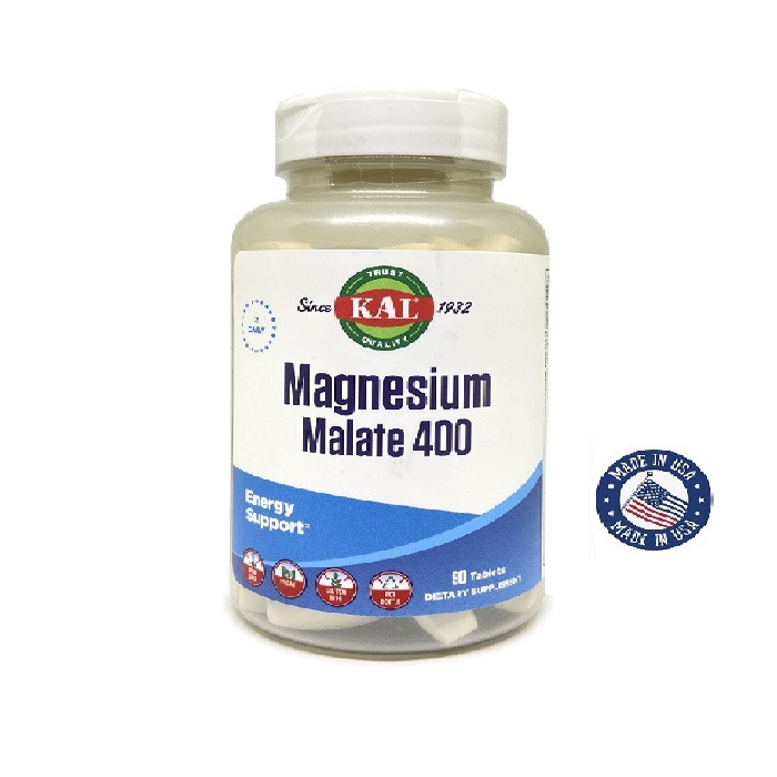 KAL® Magnesium Malate 400Chelated with Malic Acid for Energy ProductionSupports Healthy Muscle FunctionImprove Heart health & Blood Sugar  and may boost Mood90 TabletsUSA